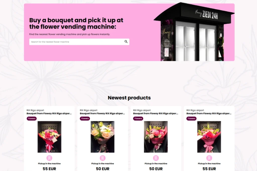 online flower shop Flowey pickup vending machine Riga e-commerce system