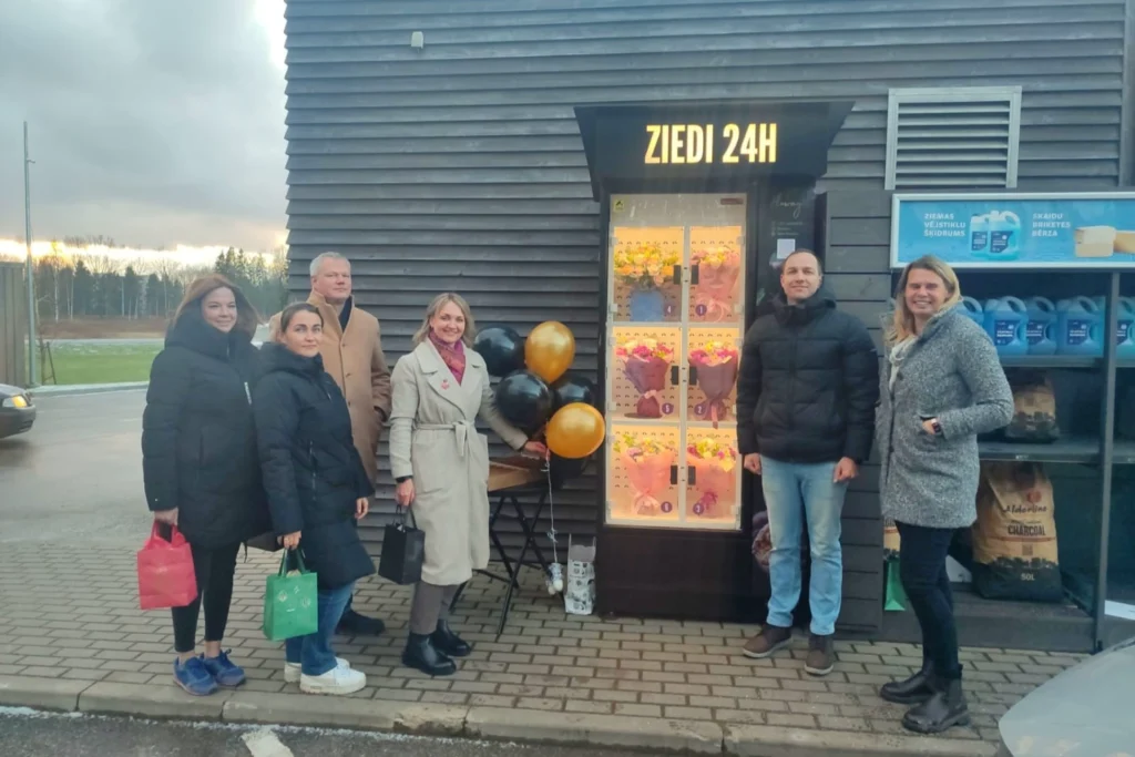 Flowey team flower vending machine opening Latvia community entrepreneurship