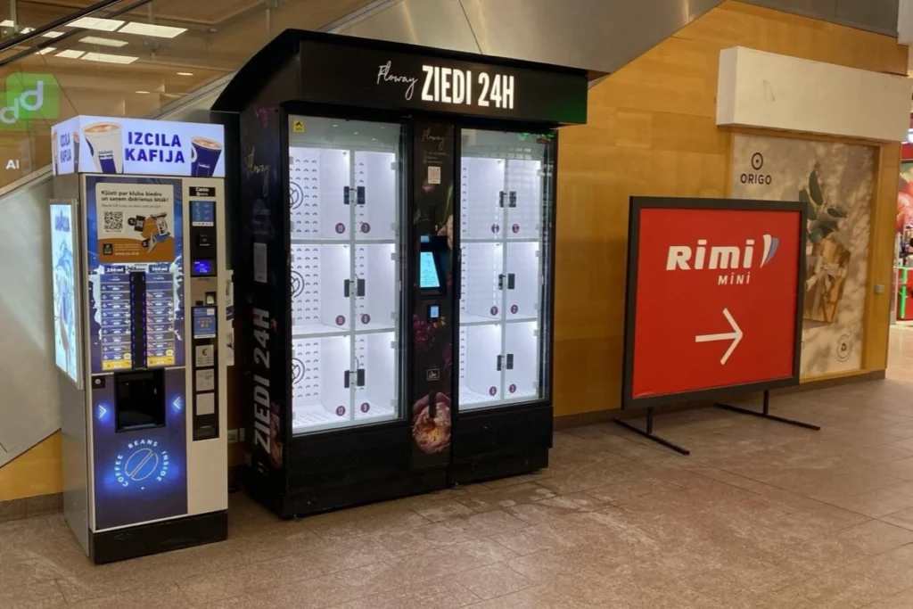 Flowey flower vending machine Origo shopping center Riga 24/7 flowers