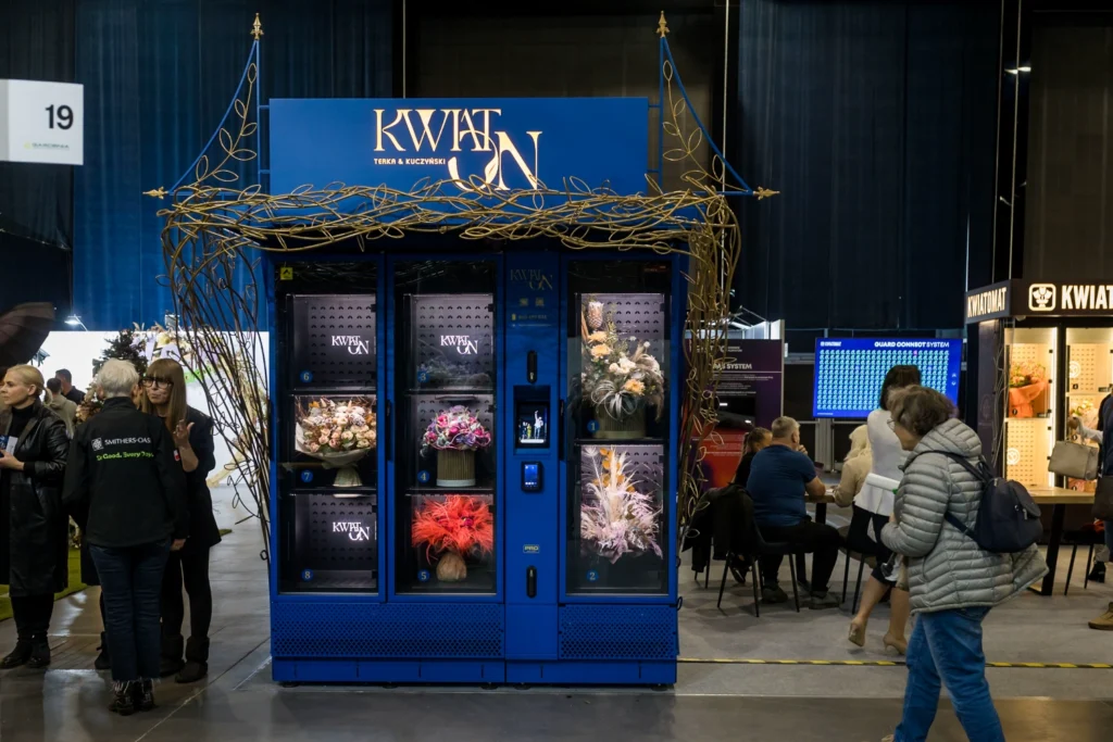 Kwiatomat with branded design and customized interface at exhibition